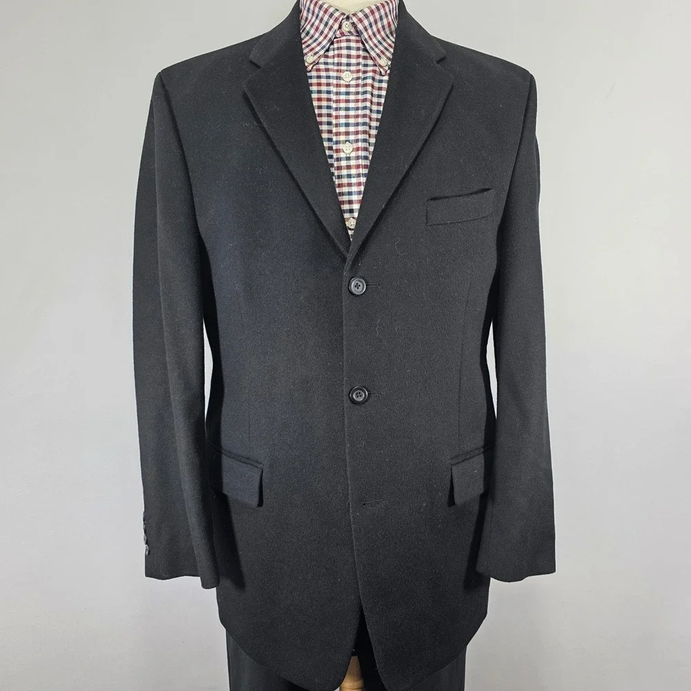 Jones New York Men's Sport Coat Blazer Three Button Black Wool Blend Flannel 43L